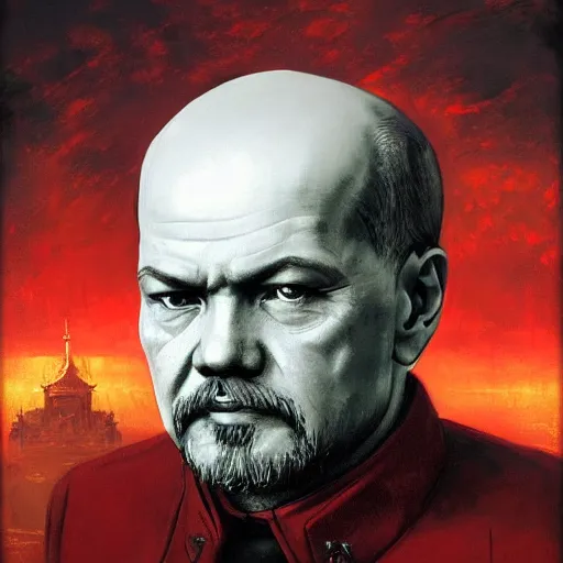 Image similar to vladimir lenin as holy god emperor of mother russia, colourised, face portrait, epic, military art, fantasy, dieselpunk, hd shot, digital portrait, beautiful, artstation, comic style, by artgerm, guy denning, jakub rozalski, magali villeneuve and charlie bowater