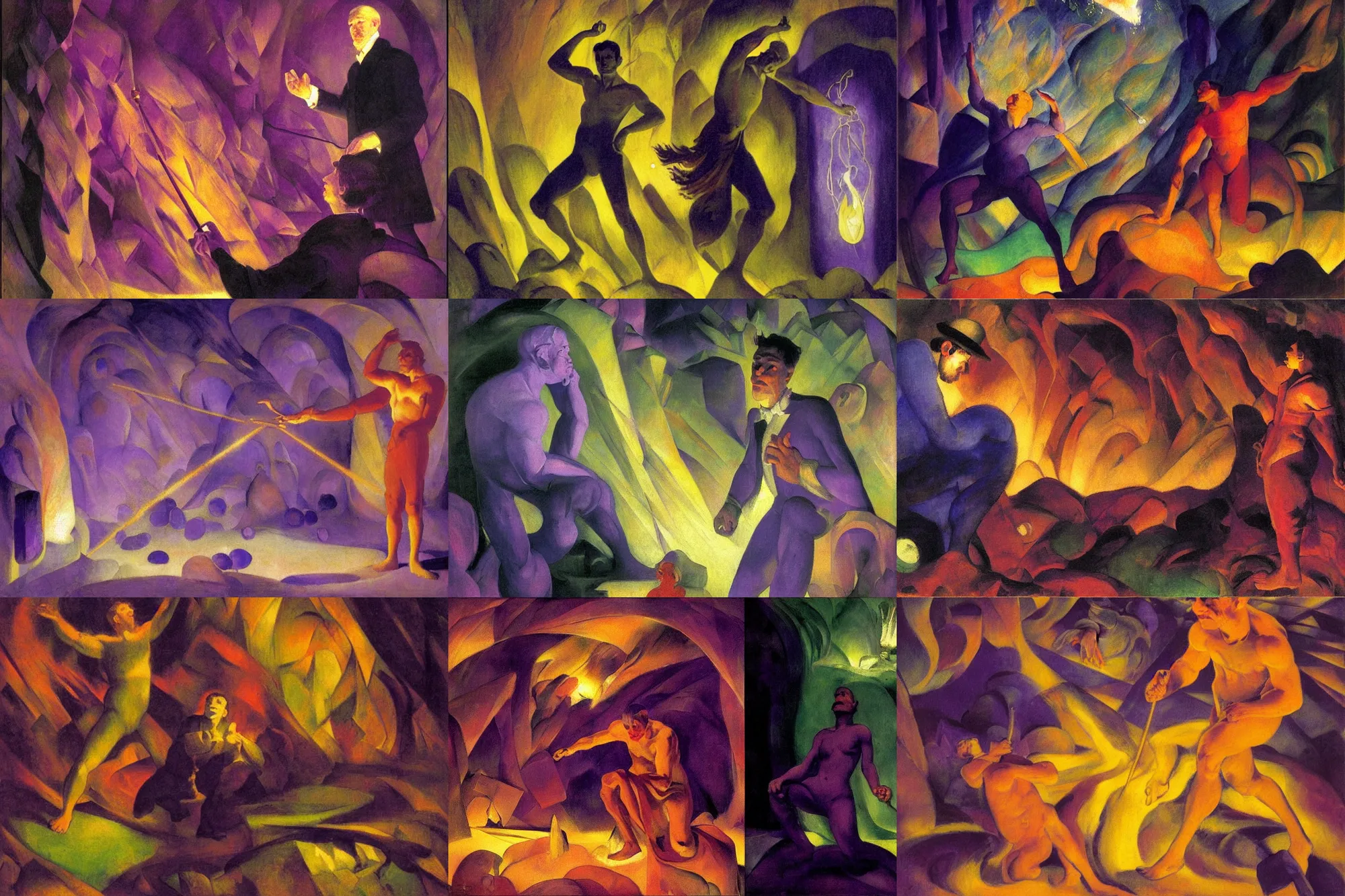 Prompt: portrait of a man casting a spell in an amethyst cavern, glowing with light, painting by Franz Marc, by Jean-Léon Gérôme, by Winsor McCay, today's featured photograph, 16K