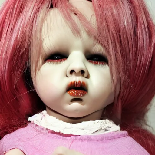 Image similar to weird horror doll melting