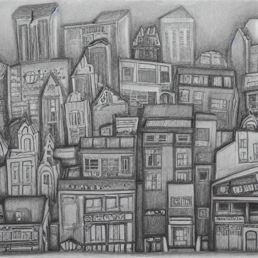 Image similar to illustration of a city in the style of Shaun Tan, award winning illustration, pencil on paper, photorealistic