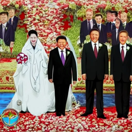 Prompt: photo of wedding putin and xi jinping, realistic