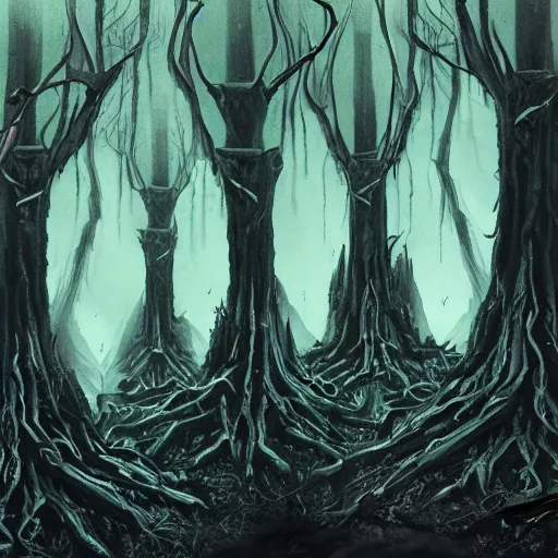 Prompt: an Eldritch gothic forest, style by Lovecraft
