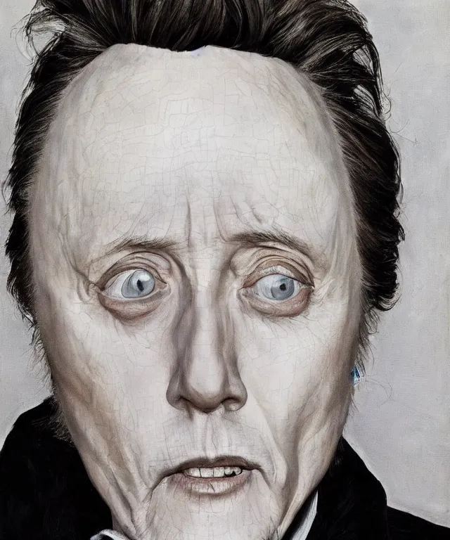 Image similar to photograph of christopher walken, enlarged facial features, by lucian freud, extra photorealistic details, ultra high quality, trending on pinteresst