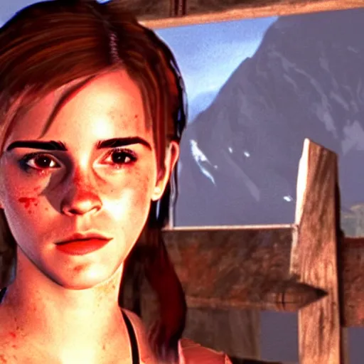 Image similar to Screenshot of Emma Watson in Descent (1995) video game,