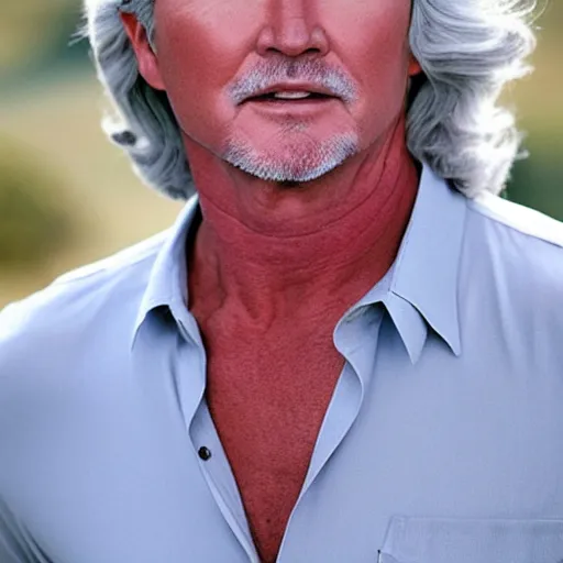 Image similar to long straight grey hair, patrick duffy, wearing a white shirt