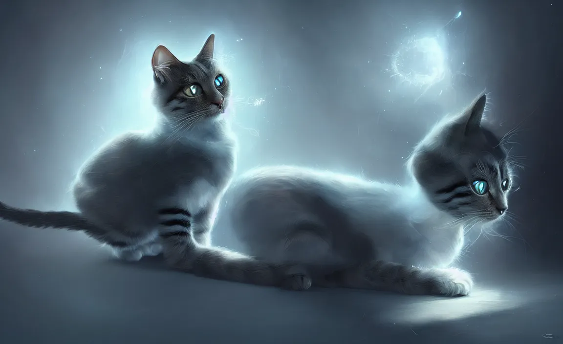 Prompt: epic digital paint art of schrodinger's cat, stunning, wow, mysterious, quantum superposition, artstation, cgsociety, wlop, pixiv