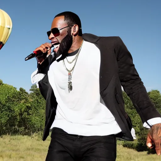 Prompt: r kelly yelling and shouting in an air balloon