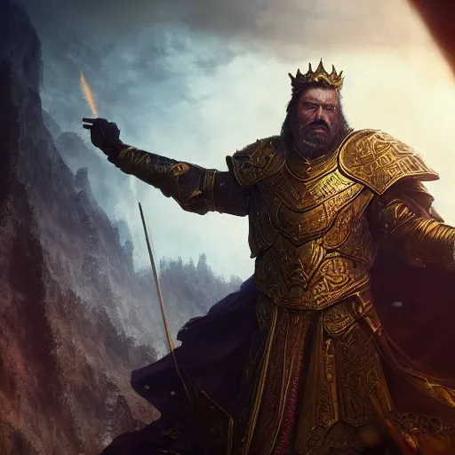 Image similar to John Bain as the god king emperor, realistic character concept, high fantasy, light atmosphere, golden ratio, cinematic lighting, hyperdetailed, high resolution, insanely detailed and intricate, artstation, Marc Simonetti, Greg Rutkowski, octane render, 8k