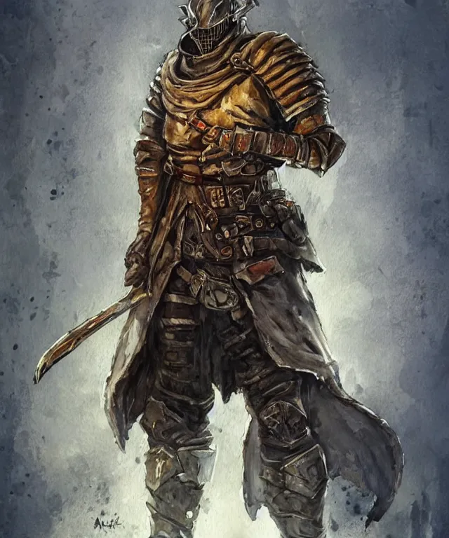 Image similar to a oil / watercolor painting full body character portrait of a sheriff / paladin in the style of dark souls in the style of darkest dungeon trending on artstation deviantart pinterest detailed realistic hd 8 k high resolution