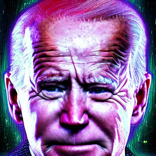 Prompt: god emperor joe biden. laser eyes. fantasy art. vhs filter effect.