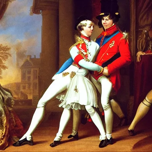Prompt: napoleon dancing with his wife at the disco