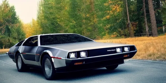 Image similar to a single delorean and 1 9 6 9 dodge charger hybrid, dslr