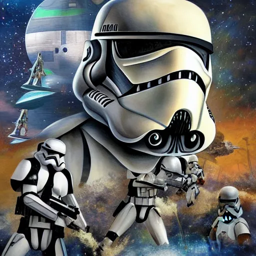 Prompt: star wars jungle planet primitive men fight storm troopers futuristic surreal art multi coloured ultra detailed alien