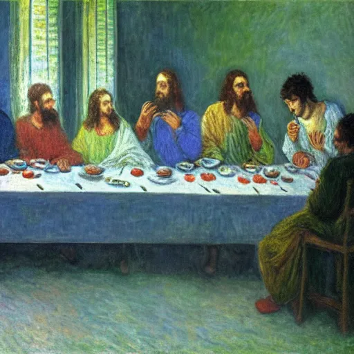 Prompt: the last supper, painted by monet