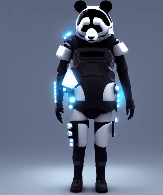 Image similar to futuristic cyberpunk android panda, duo tone, reflective skin, trending on Artstation, smooth render, digital 3d