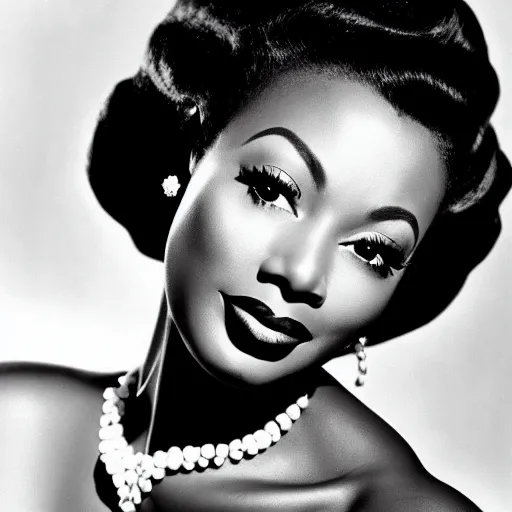 Image similar to black and white photo of a beautiful and elegant 1 9 5 8 black actress modeling