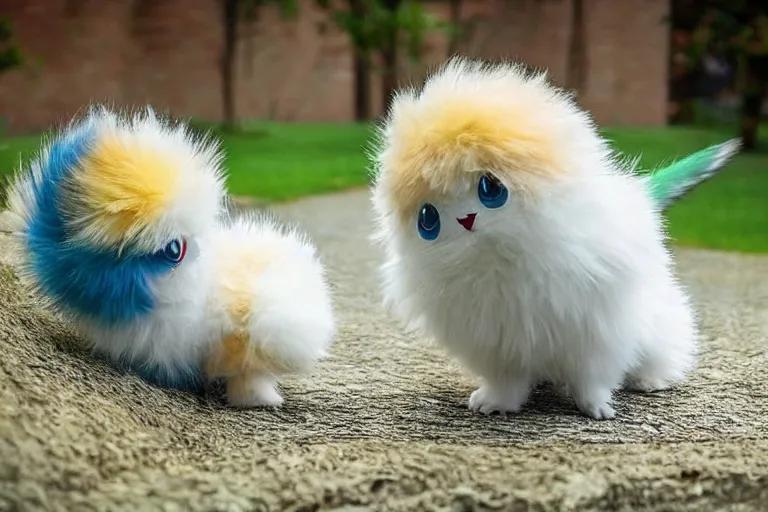 Prompt: real life pokemons, cute!!!, content!!!, mischievous!!!, adorable!!!, fluffy!!!, ultra realistic!!!, golden hour, sharp focus