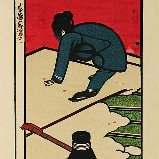 Prompt: japanese woodblock print of a vacuum cleaner