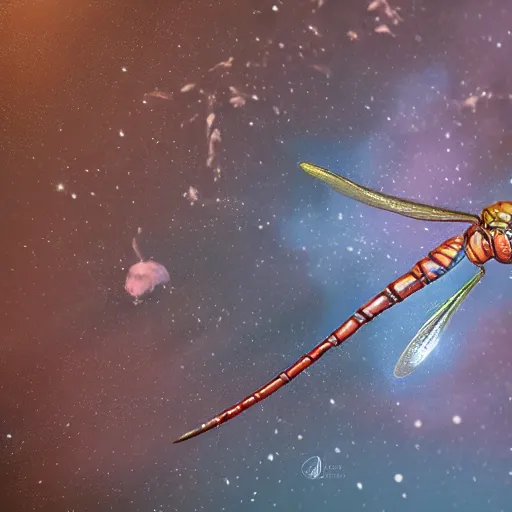 Prompt: a cosmical Dragonfly, concept art, 3d render , unreal 5, ray tracing, art station