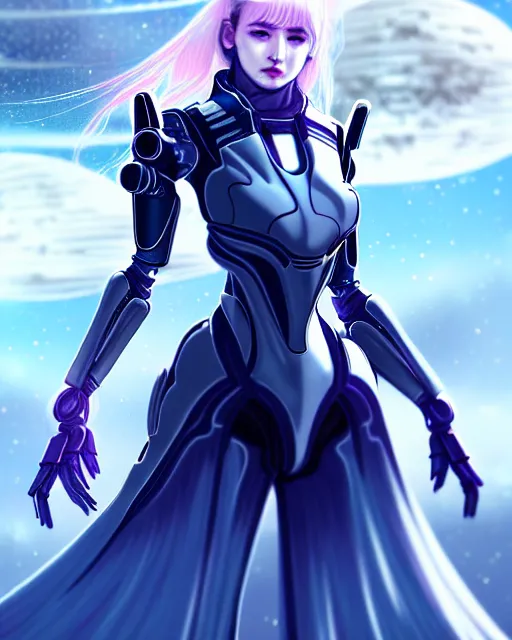 Prompt: perfect android girl family, full body character design, warframe armor, beautiful face, scifi, futuristic, galaxy, nebula, bae suzy, dreamy, long white hair!!!, blue eyes, bold fashion and strong silhouettes, cinematic lighting, highly detailed, artstation, divine, by huifeng huang, smooth gradient.