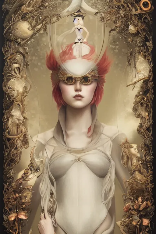 Image similar to ghibli tom bagshaw, curiosities carnival, anime soft paint of a single beautiful female full very tight long metallic suit ornate, accurate features, focus, very intricate ultrafine details, award winning masterpiece