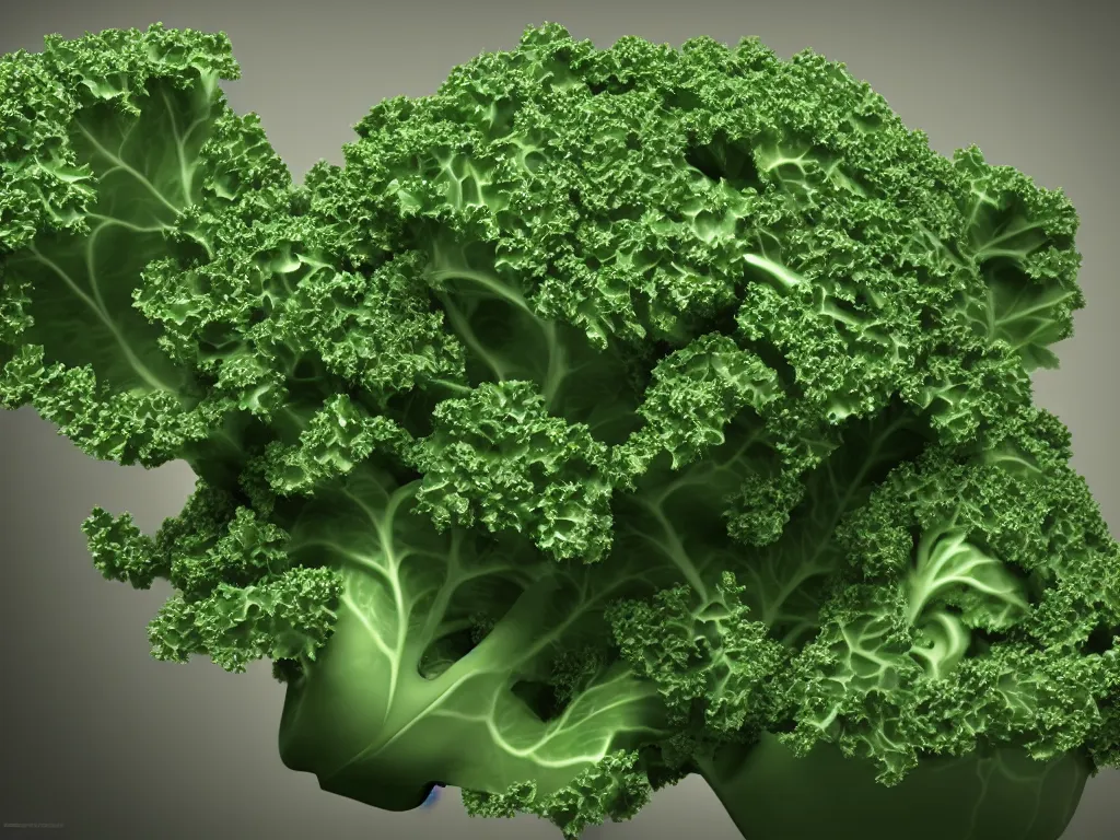 Image similar to highly detailed 3 d render of a raging mad angry kale character, hyper realistic octane render, cinematic lighting, deviantart, lowbrow, surrealism, pixar still