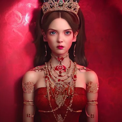 Prompt: portrait of royal princess of ruby with fair skin, ornate 8 k gorgeous intricate detailed, accent lighting, dramatic light, octane render