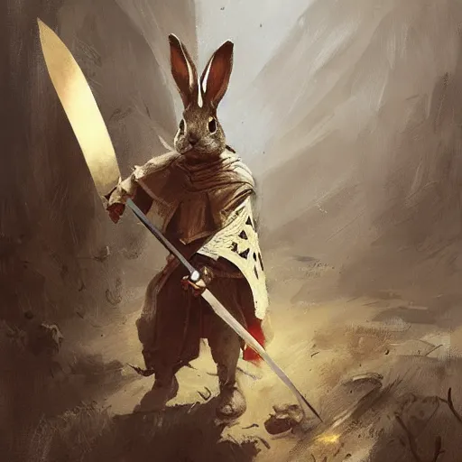 Image similar to rabbit warrior - swordsman, brush strokes, oil painting, greg rutkowski