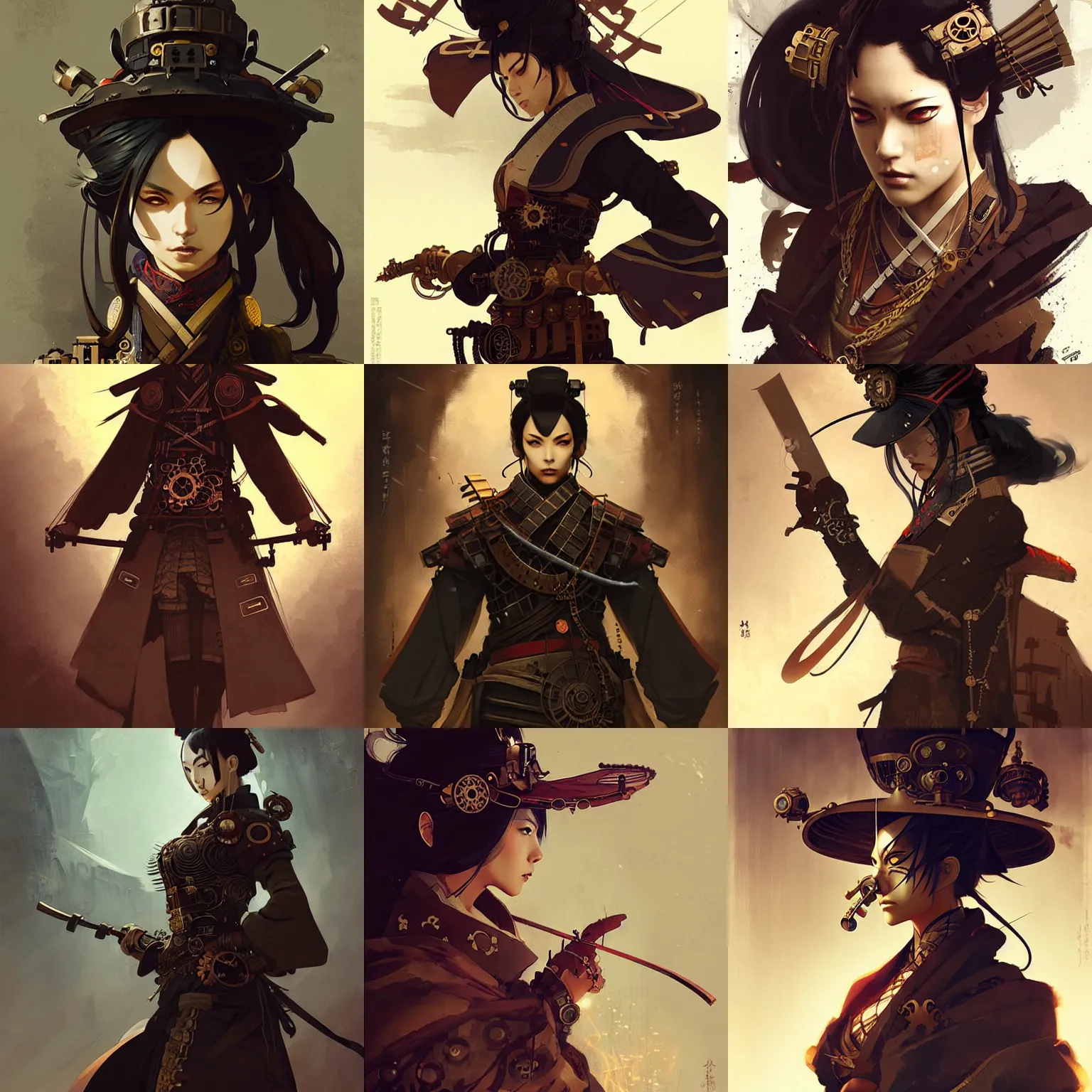 Prompt: steampunk samurai by greg rutkowski, artgerm, takato yomamoto, rule of thirds, fierce look, beautiful