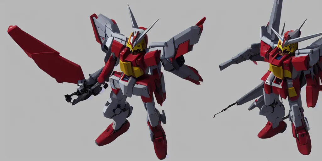 Prompt: 3 d model of a socialist gundam with fire wings, cinematic lighting, dramatic scene, plasma, highly detailed