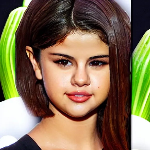 Image similar to selena gomez as celery mutant