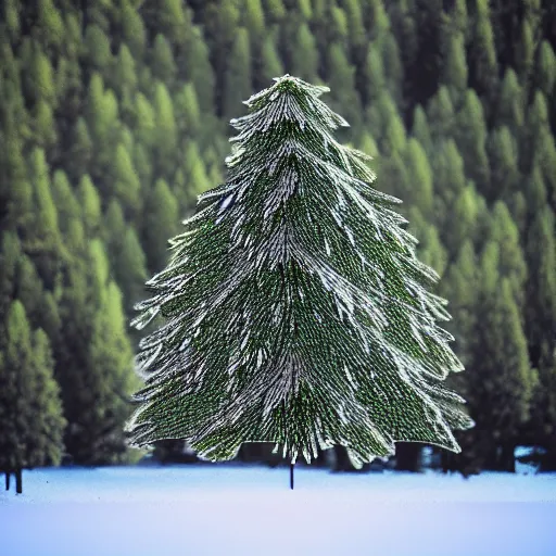 Prompt: “ hd photograph of a 3 d pine tree made of digital pixels ”