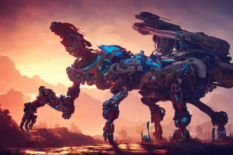 Image similar to thunderjaw machine mecanical creature robot of horizon forbidden west horizon zero dawn radiating a glowing aura global illumination ray tracing hdr fanart arstation by ian pesty and alena aenami artworks in 4 k