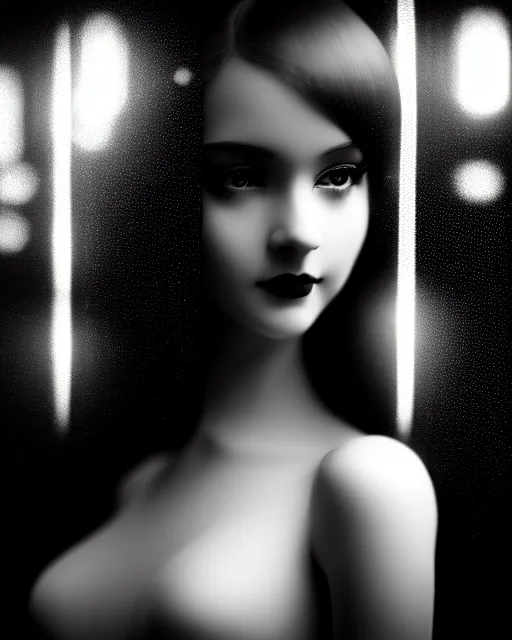 Image similar to black and white dreamy young beautiful female artificial intelligence, metropolis, cinematic, rim light, bokeh, photo - realistic, elegant, high detail, 8 k, masterpiece, photo taken in 1 9 3 0