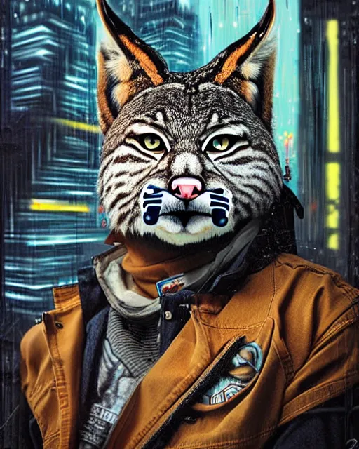 Image similar to a portrait of an anthropomorphic cyberpunk bobcat by sandra chevrier, by jon foster, detailed render, tape deck, epic composition, cybernetics, 4 k realistic, cryengine, realistic shaded lighting, sharp focus, masterpiece, by enki bilal