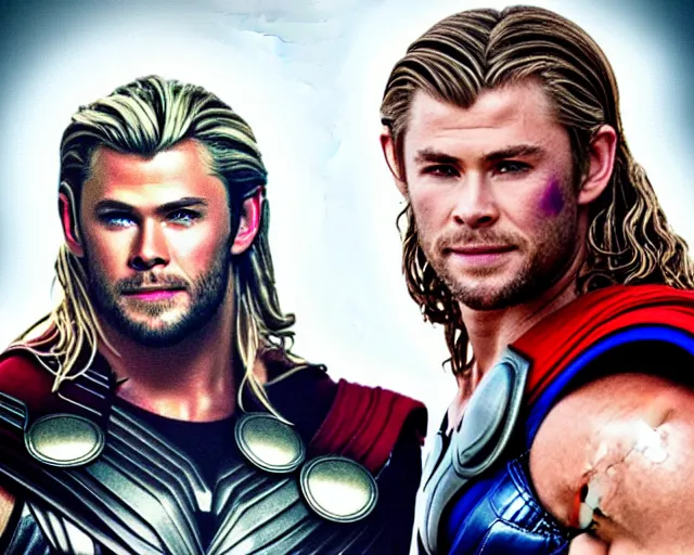 Image similar to chris hemsworth as thor with exaggerated drag queen makeup, amazing digital art, amazing detail, photorealistic