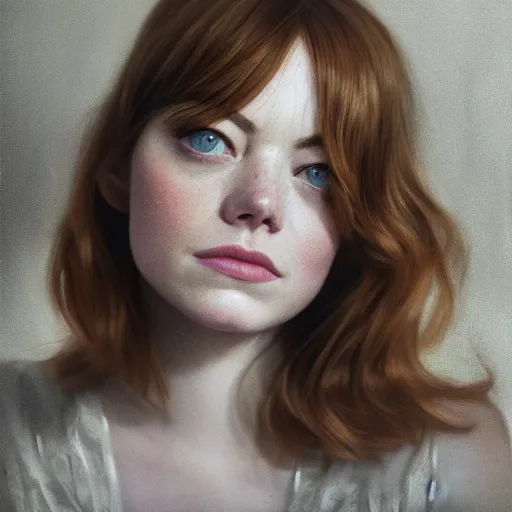 Image similar to cinematic portrait emma stone, intricate, elegant, by alyssa monks, highly detailed, symmetrical face, fine details, masterpiece, trending on artstation