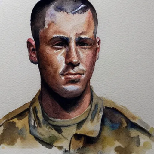 Image similar to Detailed portrait of a jarhead. Watercolor.