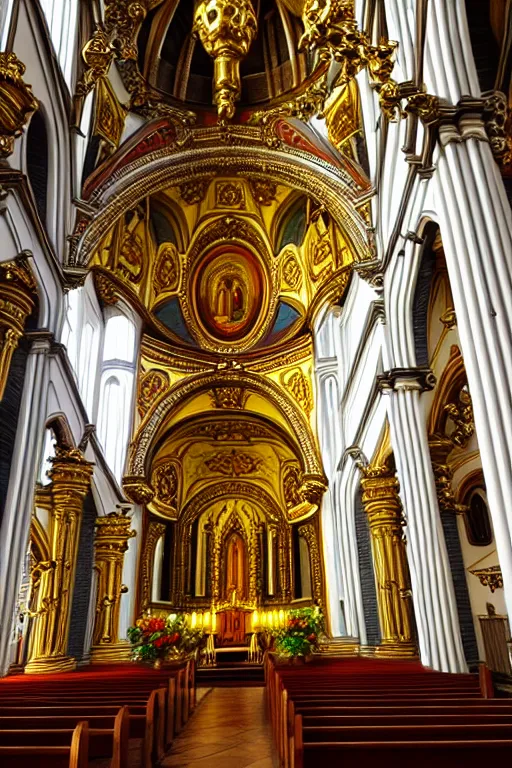 Prompt: photo inside a church, ornate, highly detailed