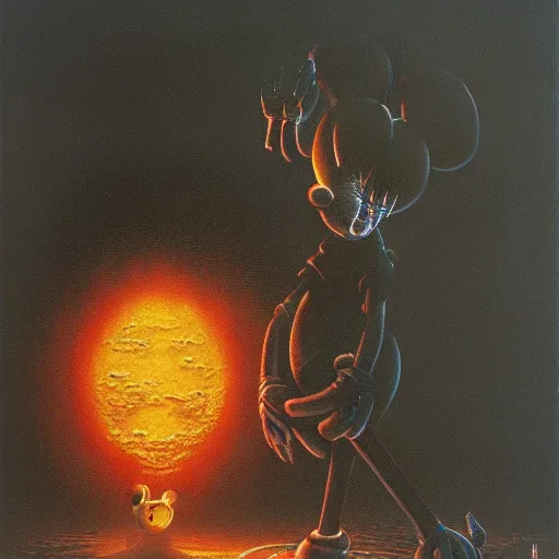 Prompt: Mickey mouse as a dark souls boss by zdzisław beksiński