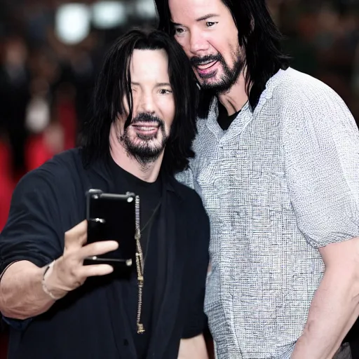 Image similar to Michael Jackson takes selfie with Keanu Reeves at Matrix scene