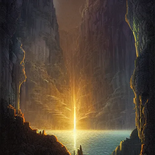 Image similar to dramatic matte painting by dan mumford and jordan grimmer and hubert robert of looking down at earth at the end is a man made of light