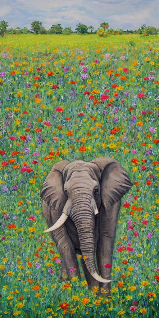 Image similar to painting elephant in field of flowers,