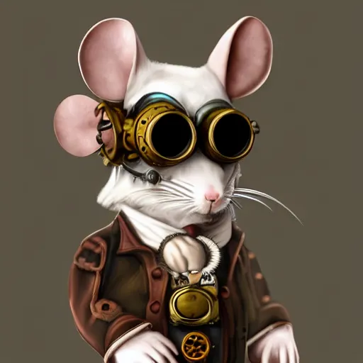 Image similar to a rat with steampunk googles, by Fortiche Studio