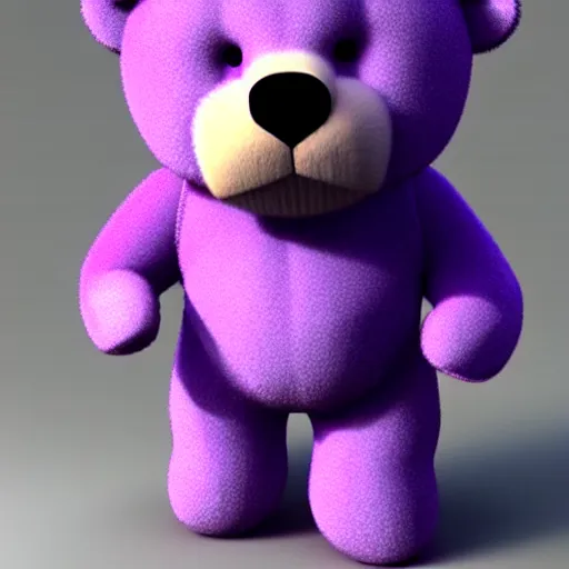 Image similar to high quality 3 d render very cute fluffy purple teddy bear, highly detailed, extremely cute adorable fluffy, unreal engine cinematic smooth, uhd 8 k, sharp focus