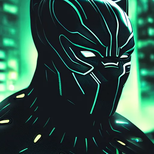 Image similar to a close up shot of Cyberpunk Black Panther, Neon, Cyborg, Cinematic, Epic, 8K,