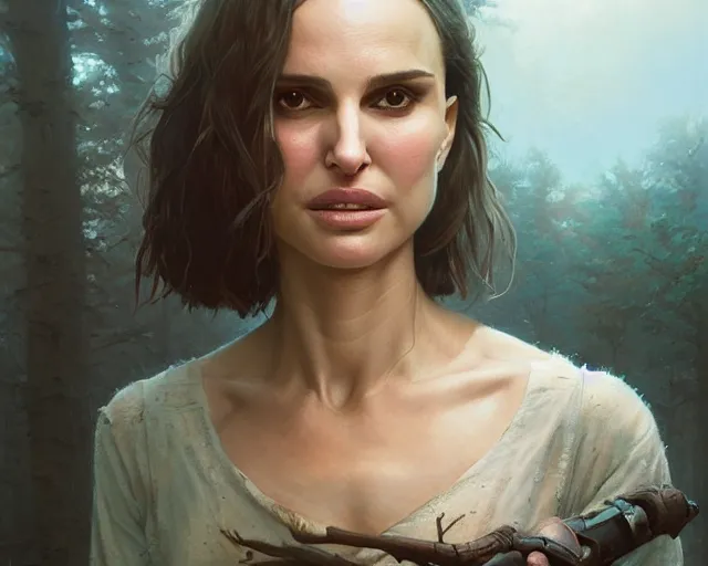 Image similar to highly detailed portrait of natalie portman, in the walking dead, stephen bliss, unreal engine, fantasy art by greg rutkowski, loish, rhads, ferdinand knab, makoto shinkai and lois van baarle, ilya kuvshinov, rossdraws, tom bagshaw, global illumination, radiant light, detailed and intricate environment