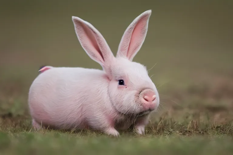 Image similar to a bunny pig!!! hybrid! hyper realistic!! realistic lighting!! wildlife photographer of the year!!! bold natural colors, national geographic, hd, wide angle, 8 k