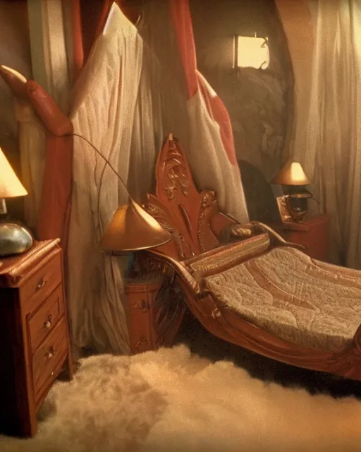 Prompt: the image is a lost hollywood film still 1 9 7 0 s photograph of the norse god thor's bedroom. vibrant cinematography, anamorphic lenses, crisp, detailed image in 4 k resolution.