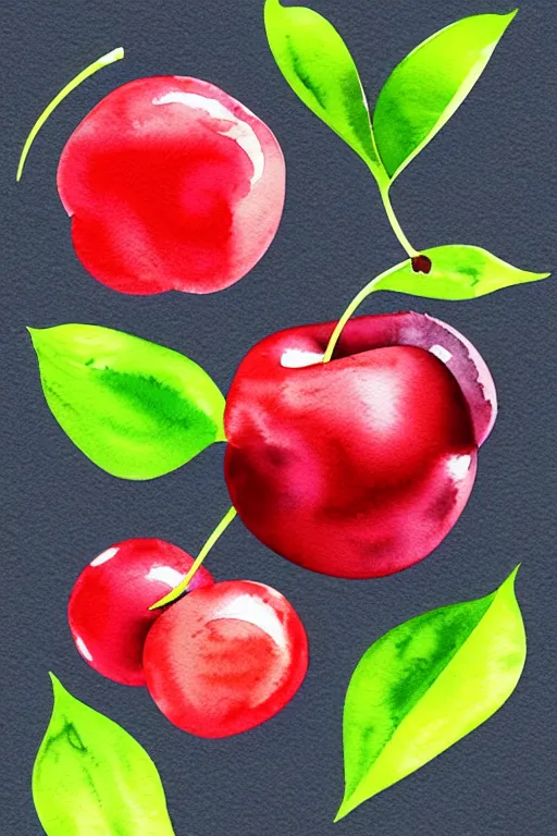 Prompt: minimalist watercolor art of cherries, illustration, vector art